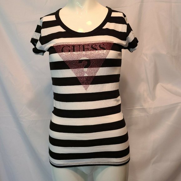 🌷 GUESS Triangle Logo XS Beaded black white - Picture 1 of 8